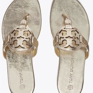 Tory Burch Miller Sandals Metallic Wrinkled Leather Gold Spark -Size 9